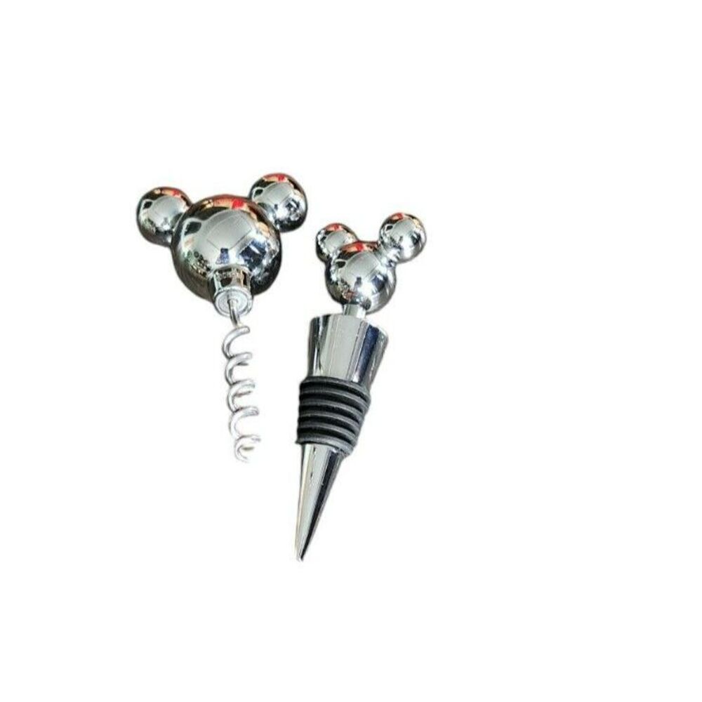 Disney Mickey Mouse Chrome Wine Corkscrew and Bottle Stopper Set Silver